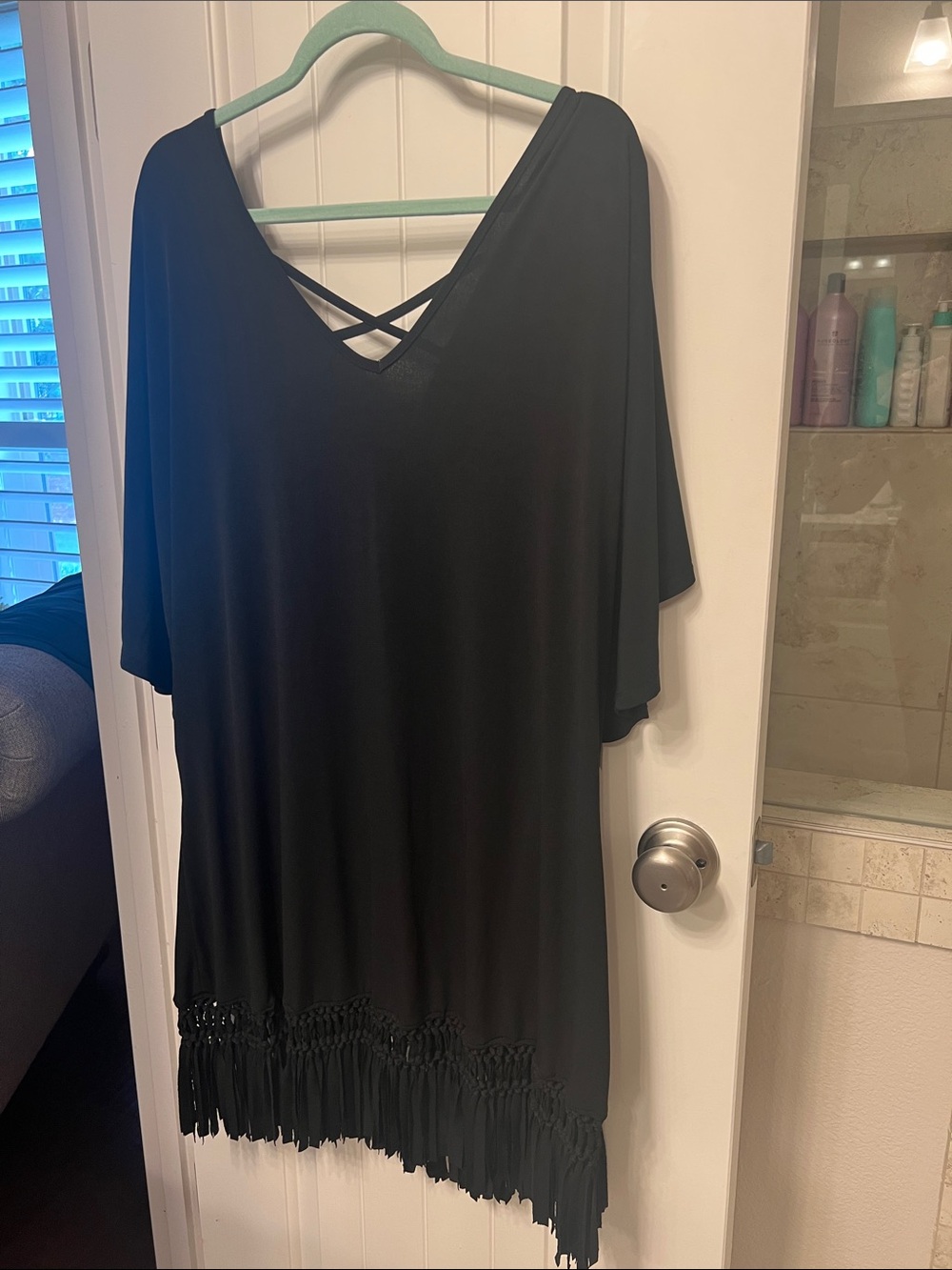 Women’s Black V-Neck Fringe Swimsuit Cover up